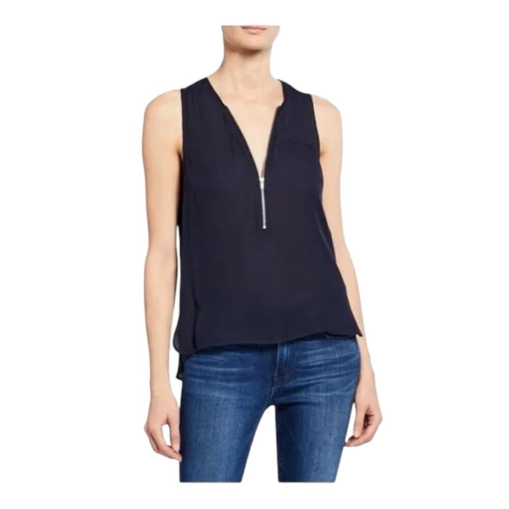 The Kooples Silk Zip Neckline Tank Top Navy Size M